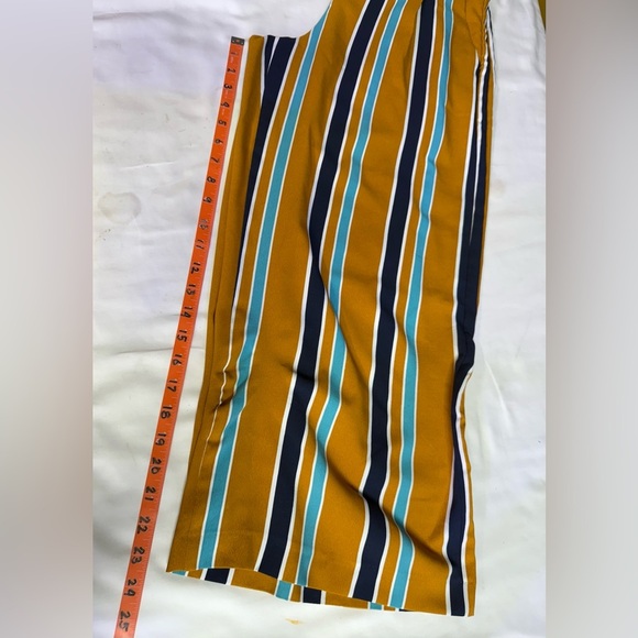 ZARA Mustard yellow and navy stripe elastic waist crop pants size L - Picture 13 of 13